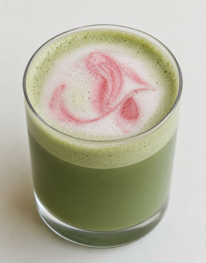 Matcha mit Brombeer-Schaum